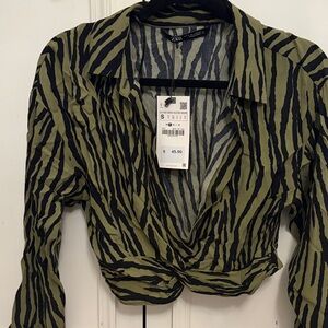 Zara Olive and Black Zebra Print Blouse